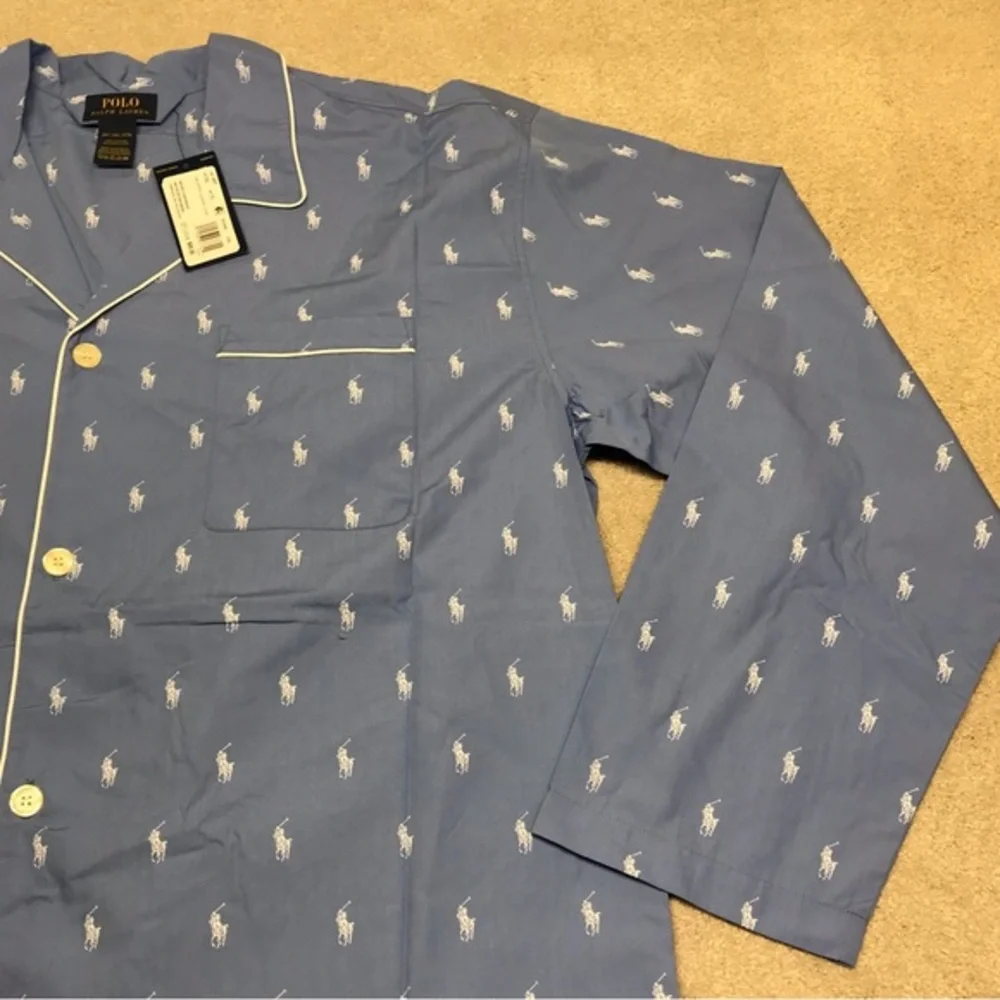 Polo Ralph Lauren Size 2XLT All Over‎ Polo Player Pajama Long Shirt Beach Blue